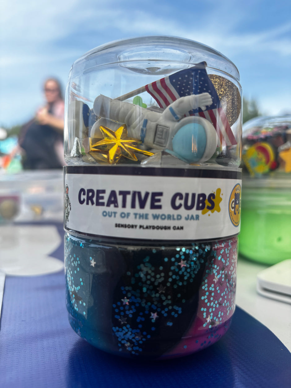 Out of the world - space theme playdough Jar